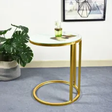 Luxury Style Coffee Side Table Knock-Down Structure Metal Frame with Tempered Glass Top