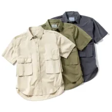 Men′s Short Sleeve Canvas Button-up Work Shirt Comfortable Cargo Casual Shirts
