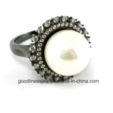 Fashion Jewelry Elegant Pearl with AAA CZ Ring Rhodium & Black Plated jewelry 925 Sterling Silver Jewelry (R10178)