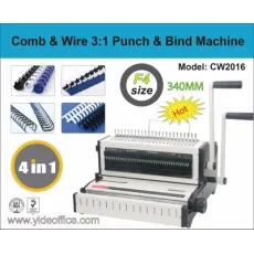 Wire 3: 1 & Comb 2-in-1 Multifuctional Punching & Binding Machine for Book Binder Model Cw2016