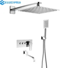 Modern Style Wall Mounted Exposed Bathroom Shower Sets with Chrome Rainshower Shower with Handshower and Shower Heads