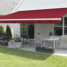 Manual Retractable Awning Blue and White Stripe Shade Sun Shelter