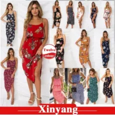 2021 New Women′ S Clothing Wholesale Manufacturers Direct Sales Sexy Women′ S Strap Shoulder Printed Casual Dress