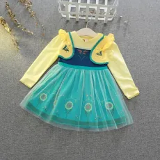 Printing Net Yarn Splicing Dress Leisure Hypocrisy Coat Dress Leisure Knitting Clothing Leisure Knitting Clothing Baby Garment Kids Wear Baby Apparel
