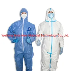 Sf/SMS/Non Woven Hazmat-Suit All-in-One Safety and Gears Cat III Protective Flame Retardant 55 GSM Disposable Gowns Overall Coverall Apparel