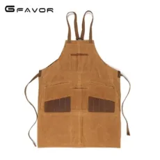 New Model Handmade Waxed Canvas Apron with Genuine Leather Pocket