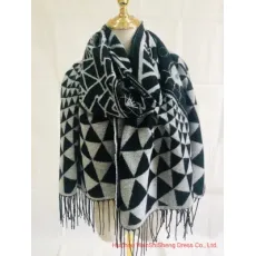 SS2020 Hot Selling Ladies Woven Black and White Blanket Abstract Polyester Acrylic Scarf Shawl