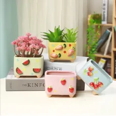 Creative Personality Rectangular Gardening Balcony Flower Pots Hand-Painted Fruits and Vegetables Cute Combination Ceramic Potted Plants