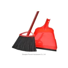 Angle Broom and Clip-on Dustpan Set, Slim Hand Broom Handle 48 Inches Tall, Clip on Dust Pan with Low Edge Rubber Lip
