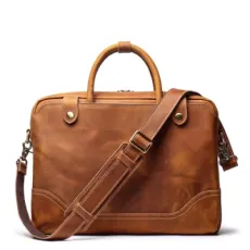 Design Business Laptop Vintage Computer Handbag Coffee Men Bag Soft Sided Leather Briefcase