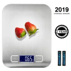 Silver Multifunction Kitchen Scale 11lb/5 Kg Capacity, Weight Grams and Ounces with LCD Display, Weighing Food Scale Cooking, Baking, Dieting, Stainless Surface
