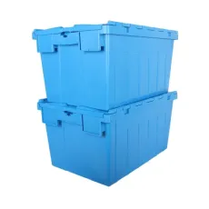 Industrial Stack and Nest Plastic Container with Attached Lid