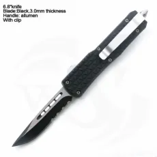 6.8"Closed Allumen Handle Straight Spring Knife Whit Black Blade