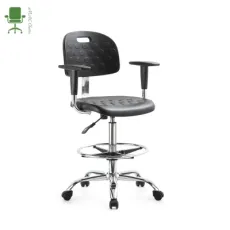 Lab Stool Adjustable Stainless Steel Chrome ESD Swivel Lab Plastic Chair with Footrest and Armrest