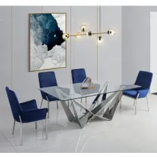 Rectangle Restaurant Dining Table 8 People Tavolo Sedie Mirrored Stainless Steel Clear Tempered Glass or Marble Top Dining Table