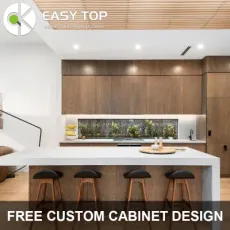 Italian Popular Plywood PVC Wrapped Vinyl Wood Grain Modular Kitchen Cabinet Modern Kitchen Cabinet