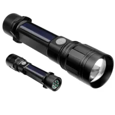 Multi-Function Aluminum Flashlights with Zooming Torch Lamps Quality Adjustable Solar Power LED Torch Lights Quality Rechargeable Torch Flashlight