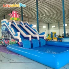 Kids Playground Equipment Sea Theme Inflatable Slide with Water Pool