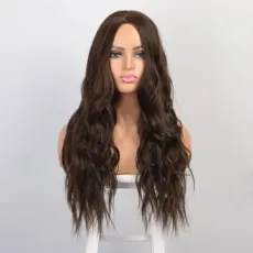 Kaki Hair Top Selling Machine Made Vendor Cheap Wholesale Brown Curly Long Wavy Body Synthetic Hair Wigs