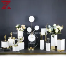 Wholesale Luxury Leather Crafts Ornament Set Furnishing White Metal Art Vase Candle Holder for Home Decoration