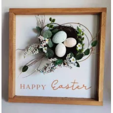 Top Seller Manufacturer Customized Handmade Craft Home Wooden Hanging Decor Easter Egg Square Sign Decoration
