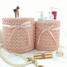 Round Storage Baskets Set[2-Pack] Paper Rope Storage Baskets, Kids, Plant, Key, Makeup Brush, Cosmetics, Romantic Style