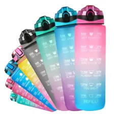 Customized 32oz Leakproof Tritan BPA Free Sports Motivational Water Bottle with Time Marker Straw