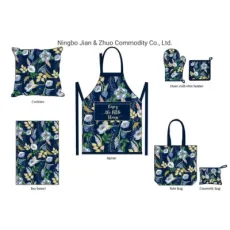 Custom Digital Printing Dark Blue Cotton or Polyester Home Textile Kitchen Textile Accessories Set Used for The Kitchen, Home Decoration, and Shopping