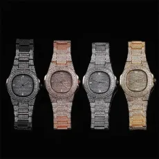 Milo Iced out Diamond Watch Quartz Gold Hip Hop Watches with Micropave CZ Stainless Steel Watch Clock Relogio