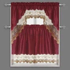 Blush Swag Valance 3 Pieces Embroidery Kitchen Curtain with Two Tiers