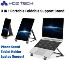 3 in 1 Desktop Stand /Phone Holder, Tablet Stand, Laptop Stand/ Adjustable Foldable Aluminium Support Stand