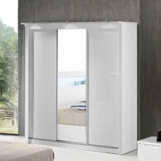Nova Elegant Design High Gloss White Finish 3 Doors Sliding Wardrobe with Mirror