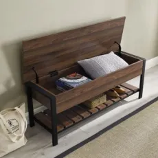 Nova Dark Walnut 48 Inch Open-Top Storage Bench with Shoe Shelf