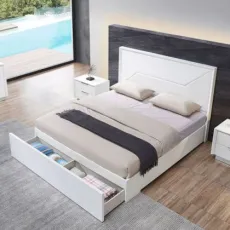 Nova Hot Sale Bedroom Furniture Full Size Queen High Headboard Leather Beds with Storage Pull-out Drawers