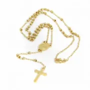 18K Gold Plated Stainless Steel Religious Catholic Necklace Virgin Mary Maria Pendant Men Women Beaded Ball Necklace