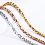 Stainless Steel Wheat Chain Custom Length Necklace with Clasp Three Colors for Handbag Chains Accessories