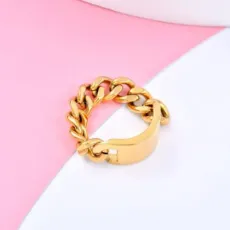 Wholesale Gold Plated Cuban Link Chain Ring Not Rust Not Allergic for Men Women