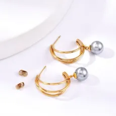 Wholesale Stainless Steel Earrings Fashion Pearl Earring Gold Plated Lady Gift Jewellery Non-Rust