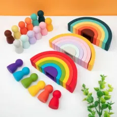 Free Sample New Hot 12PCS Silicone OEM 100% Food Grade New Baby Rainbow Set BPA Free Stacking Teether Toy