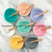 Unbreakable Microwave Safe Slip Resistant Flexible Silicone Rubber Feeding Suction Baby Bowl with Spoon