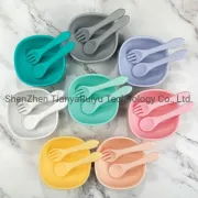Spoon Fork Suction Bowl Baby Plate Kids Toddler Assist Tableware BPA Free Silicone Feeding Set