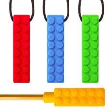 Sensory Chew Necklace Brick Chewy Kids Silicone Biting Pencil Topper Teether Toy, Silicone Teether for Children with Autism