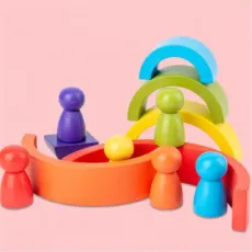12PCS Wooden Rainbow Toy Creative Wood Rainbow Stacked Balance Blocks Baby Toy Montessori Educational Toys for Children