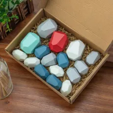 Wooden Colored Stone Building Blocks Educational Toy Creative Nordic Style Stacking Game Rainbow Wooden Toy