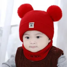 2 PCS Cotton Spring Autumn Toddler Hat Scarf for Boys Girls Beanny Winter Warm Solid Color Children Hat