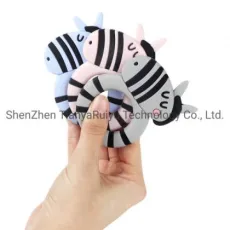 Round Zebra Baby Silicone Teether Animal Shape Cartoon Teething Toys for Pacifier Chain BPA Free Teething Chewable Gift