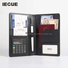 Custom Logo PU Leather Business Multi-Function Travel Passport Card Holder with Calculator