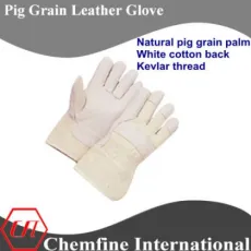 Full Palm, White Cotton White Pig Grain Leather Work Gloves